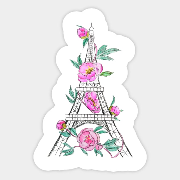 Eiffel Tower and peony Sticker by colorandcolor